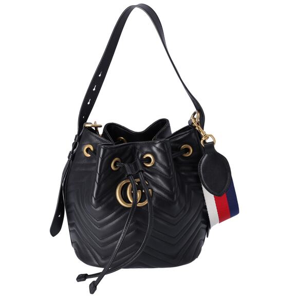 GUCCI GG Marmont Shoulder Bucket Bag 476674 Black Leather - Picture 1 of 9